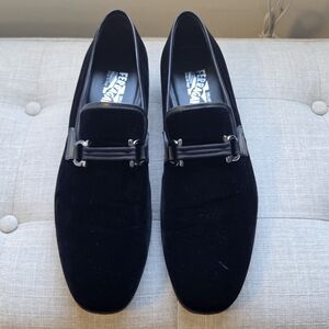 Salvatore Ferragamo Men's Black Velvet And Grosgrain Shoes 13D, US 14D